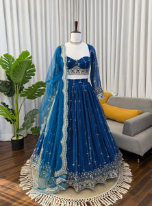 Blue Color Sequence Embroidered Georgette Designer Lehenga Choli