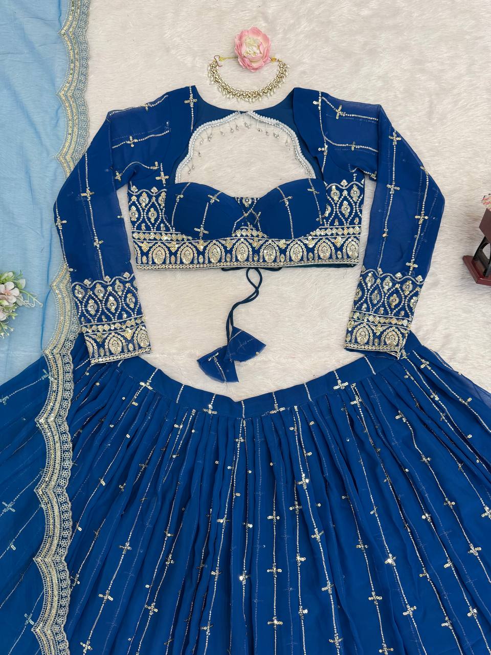 Blue Color Sequence Embroidered Georgette Designer Lehenga Choli