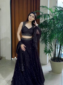 Black Color Designer Sequence Embroidery Work Lehenga Choli