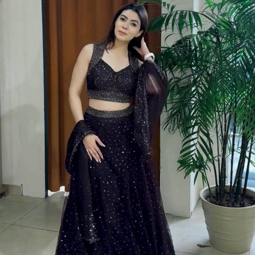 Black Color Designer Sequence Embroidery Work Lehenga Choli