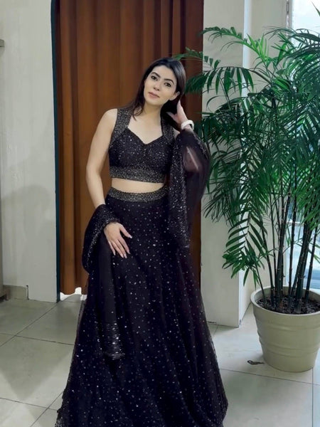 Black Color Designer Sequence Embroidery Work Lehenga Choli
