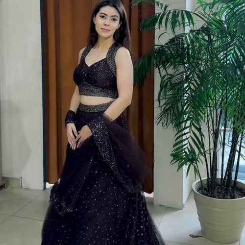 Black Color Designer Sequence Embroidery Work Lehenga Choli