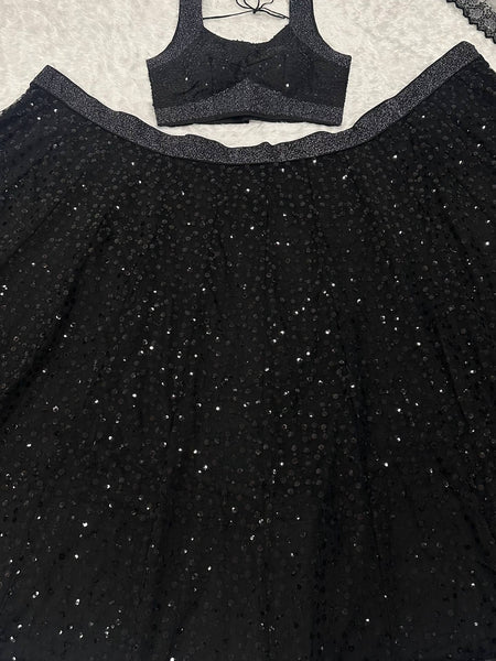 Black Color Designer Sequence Embroidery Work Lehenga Choli