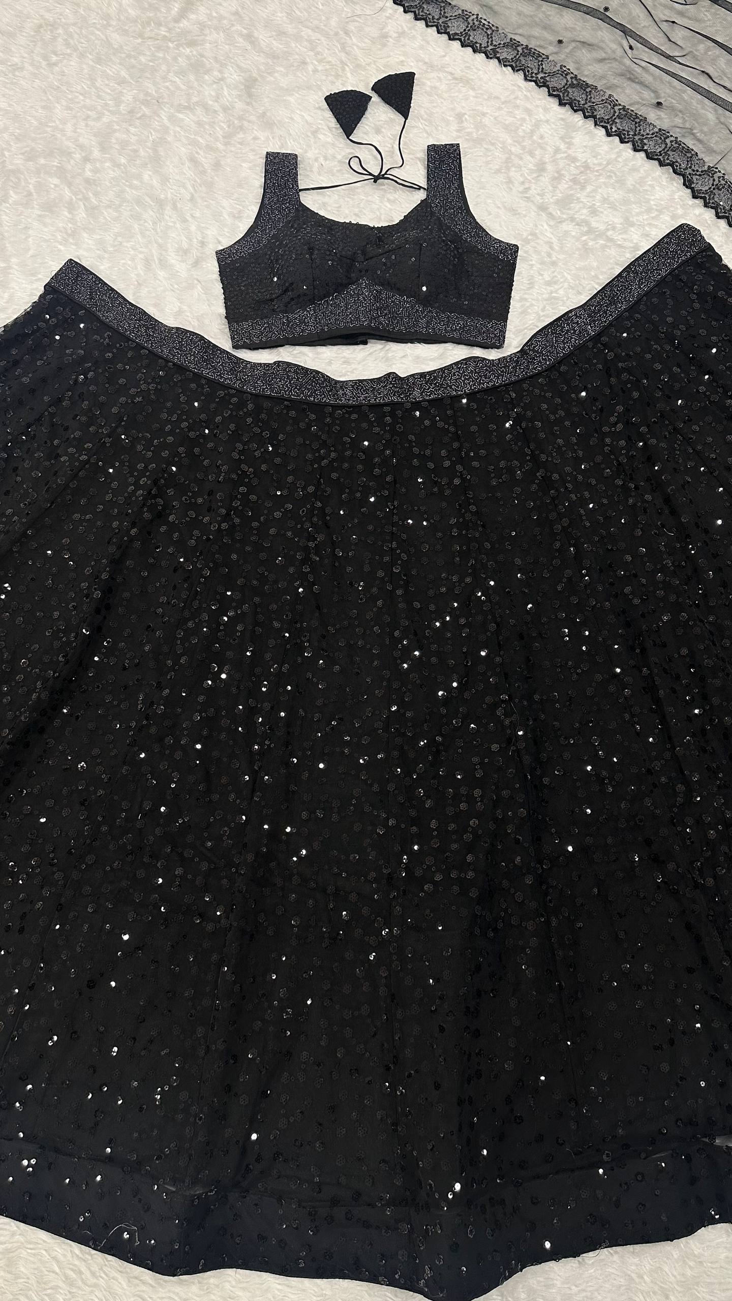 Black Color Designer Sequence Embroidery Work Lehenga Choli