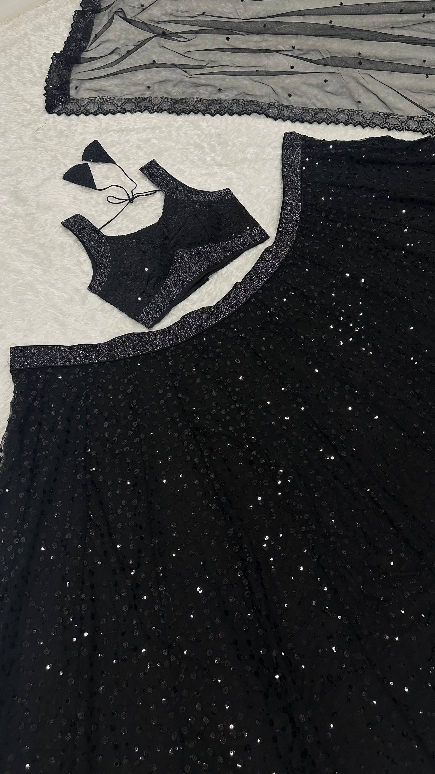 Black Color Designer Sequence Embroidery Work Lehenga Choli