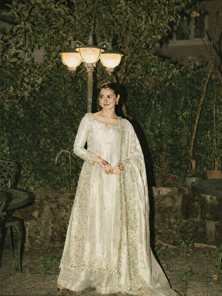 White Color Party Wear Embroidery Work Palazzo Suit