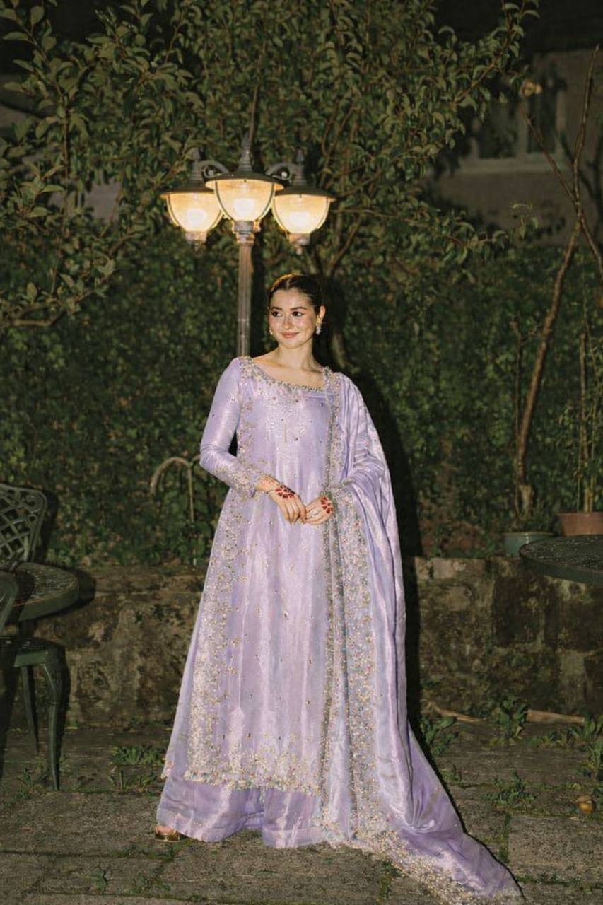 Lavender Color Party Wear Embroidery Work Palazzo Suit