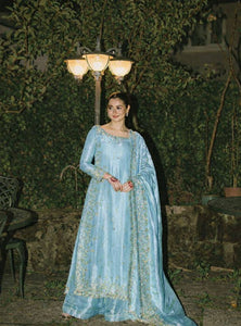 Sky Color Party Wear Embroidery Work Palazzo Suit