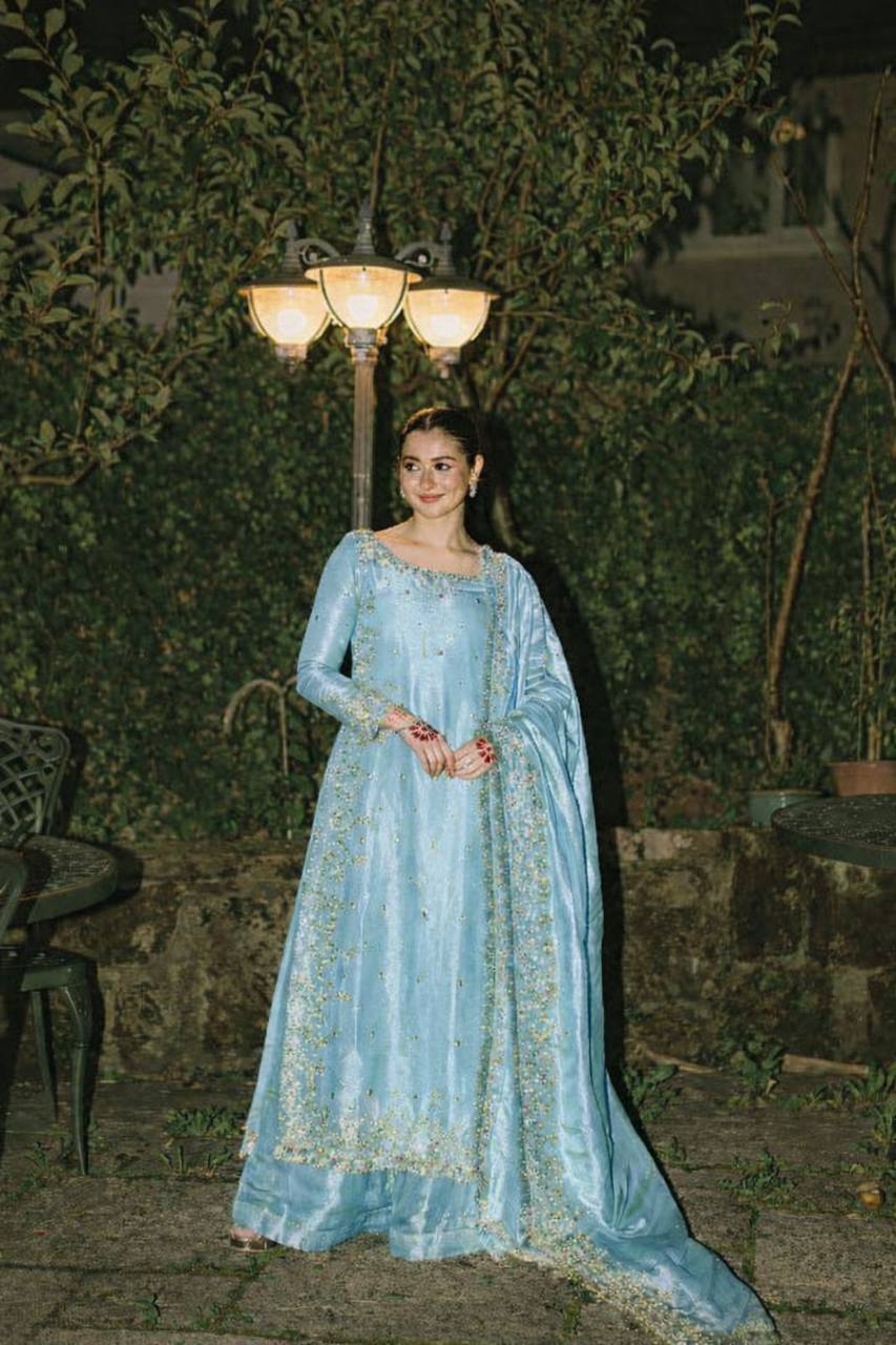 Sky Color Party Wear Embroidery Work Palazzo Suit
