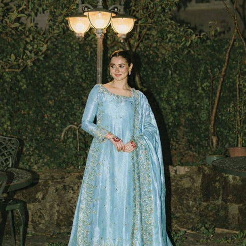 Sky Color Party Wear Embroidery Work Palazzo Suit