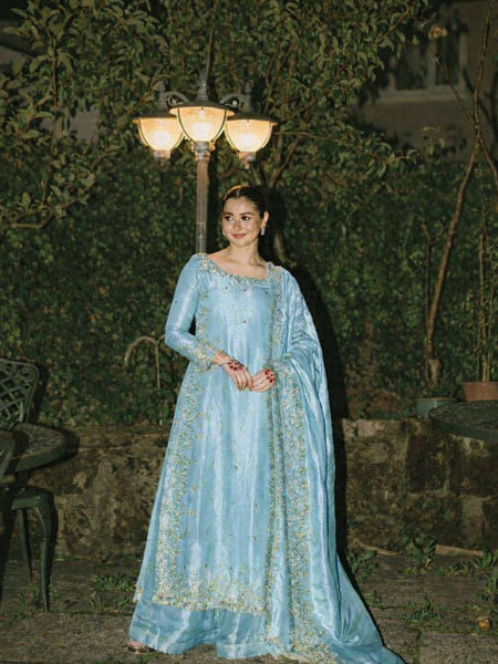 Sky Color Party Wear Embroidery Work Palazzo Suit