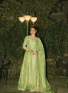 Pista Green Color Party Wear Embroidery Work Palazzo Suit