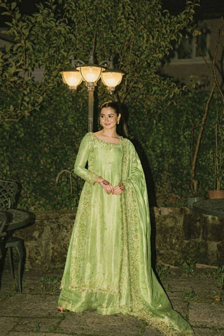Pista Green Color Party Wear Embroidery Work Palazzo Suit