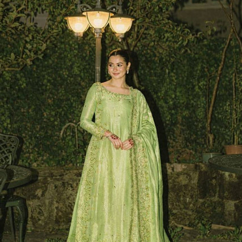 Pista Green Color Party Wear Embroidery Work Palazzo Suit