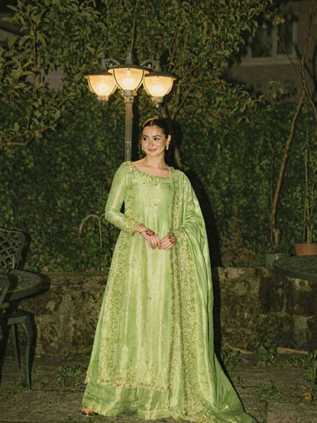 Pista Green Color Party Wear Embroidery Work Palazzo Suit