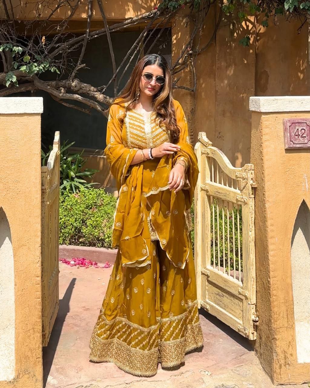 Yellow Wedding Wear Designer Georgette Embroidery Work Suit