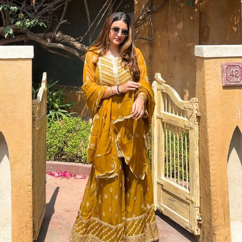 Yellow Wedding Wear Designer Georgette Embroidery Work Suit