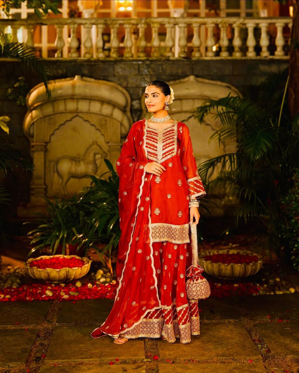 Red Wedding Wear Designer Georgette Embroidery Work Suit