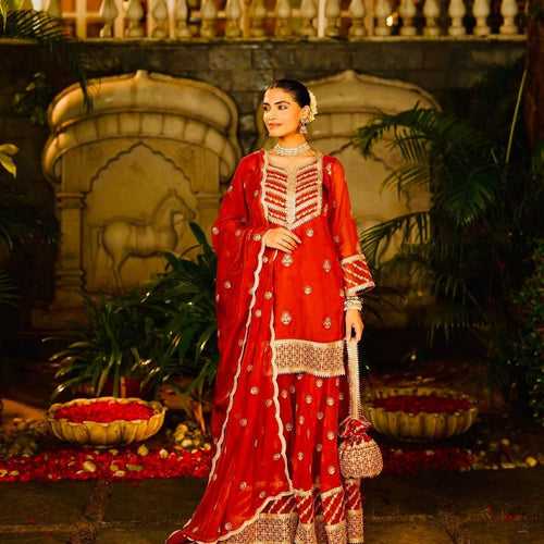 Red Wedding Wear Designer Georgette Embroidery Work Suit