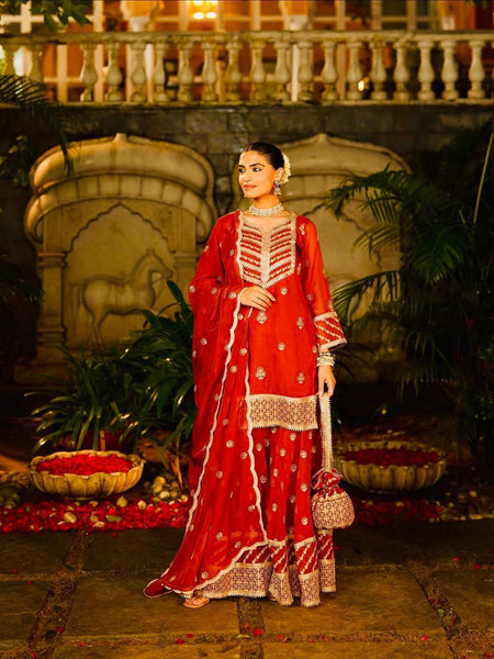 Red Wedding Wear Designer Georgette Embroidery Work Suit