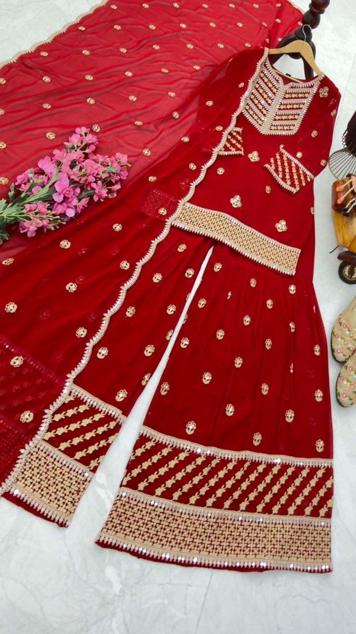 Red Wedding Wear Designer Georgette Embroidery Work Suit