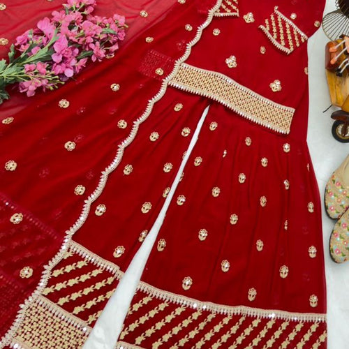 Red Wedding Wear Designer Georgette Embroidery Work Suit