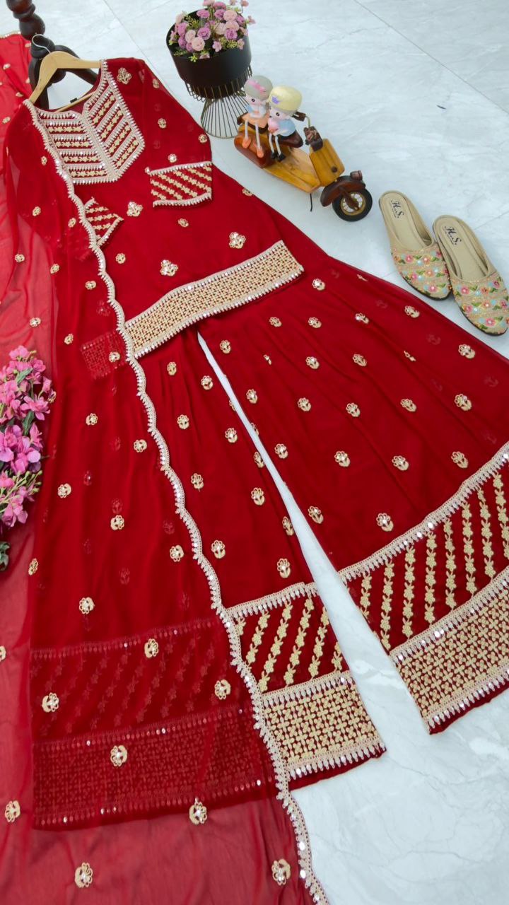 Red Wedding Wear Designer Georgette Embroidery Work Suit
