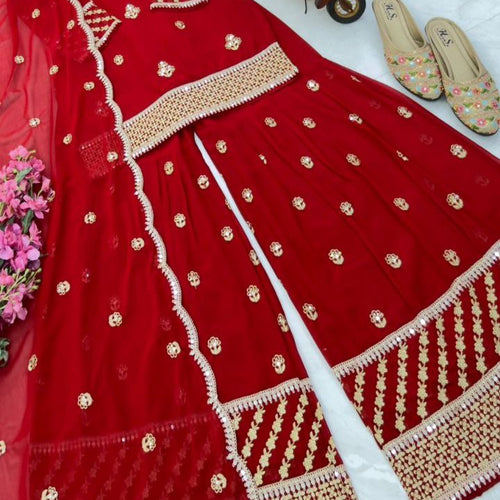 Red Wedding Wear Designer Georgette Embroidery Work Suit