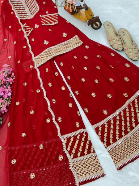 Red Wedding Wear Designer Georgette Embroidery Work Suit