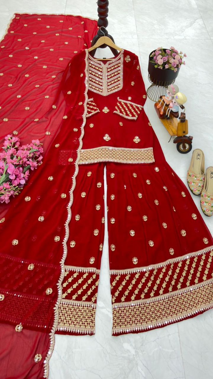 Red Wedding Wear Designer Georgette Embroidery Work Suit