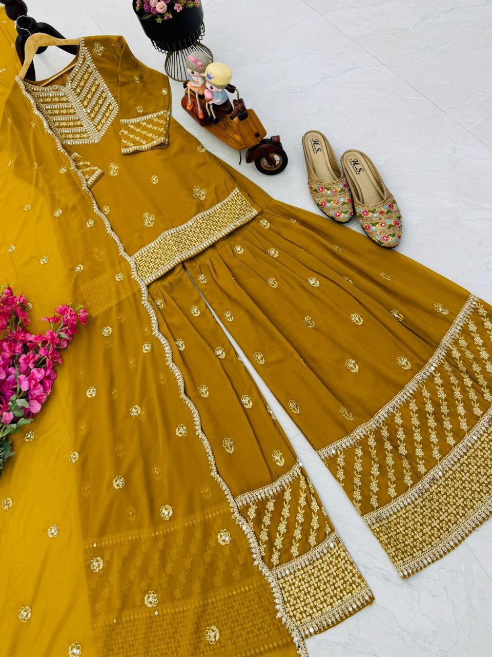 Yellow Wedding Wear Designer Georgette Embroidery Work Suit