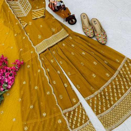 Yellow Wedding Wear Designer Georgette Embroidery Work Suit