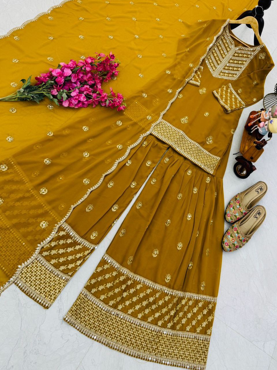 Yellow Wedding Wear Designer Georgette Embroidery Work Suit