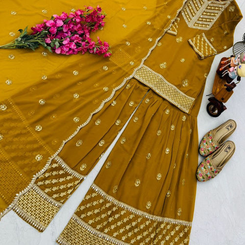 Yellow Wedding Wear Designer Georgette Embroidery Work Suit