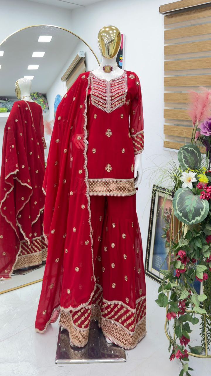 Red Wedding Wear Designer Georgette Embroidery Work Suit
