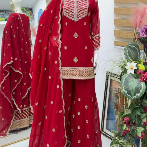 Red Wedding Wear Designer Georgette Embroidery Work Suit