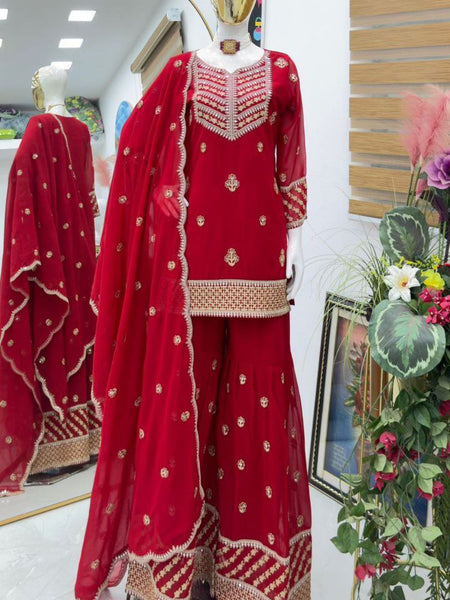 Red Wedding Wear Designer Georgette Embroidery Work Suit