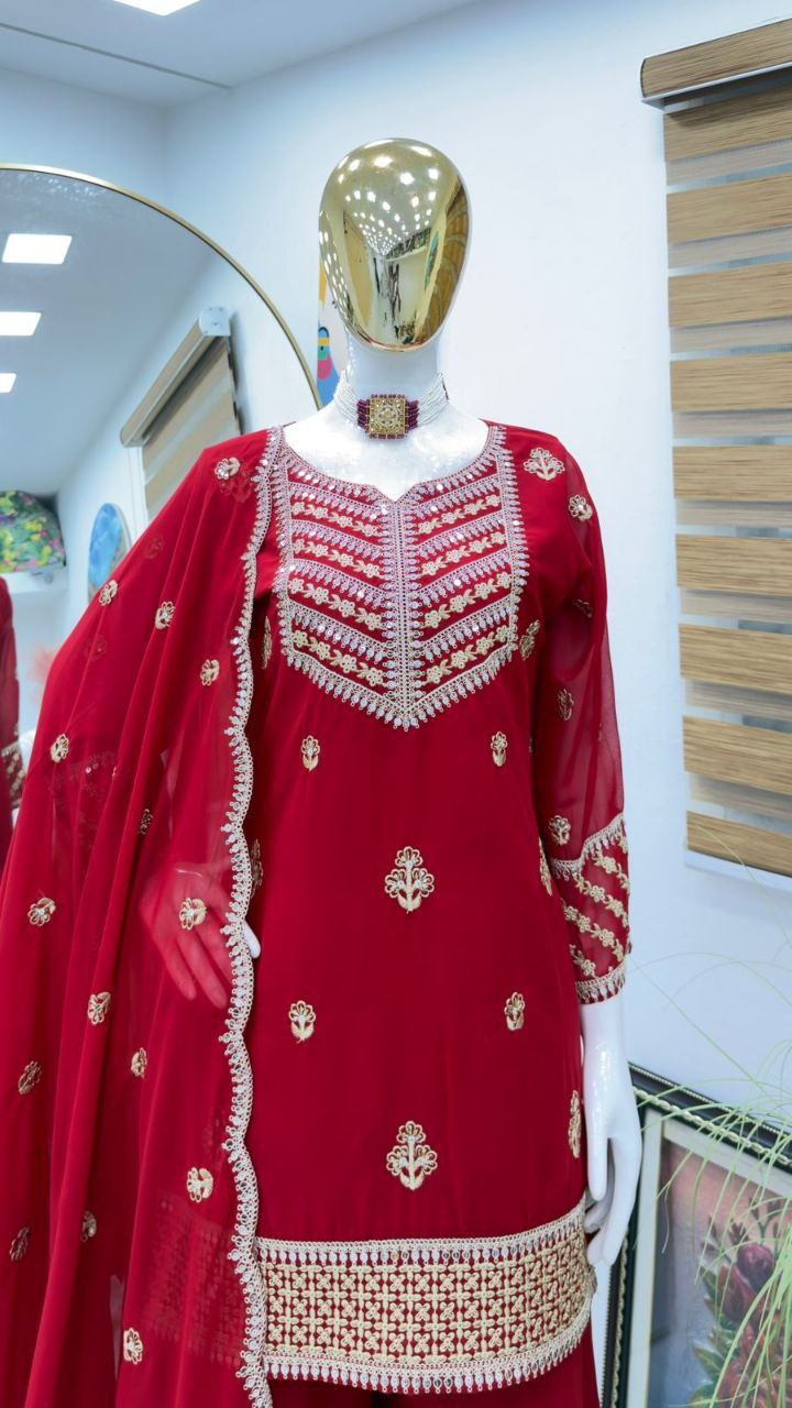 Red Wedding Wear Designer Georgette Embroidery Work Suit