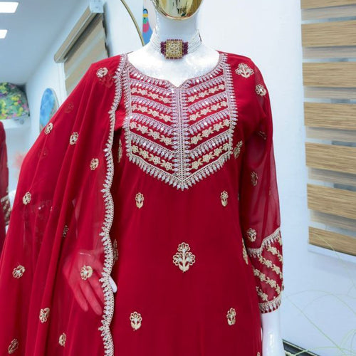 Red Wedding Wear Designer Georgette Embroidery Work Suit