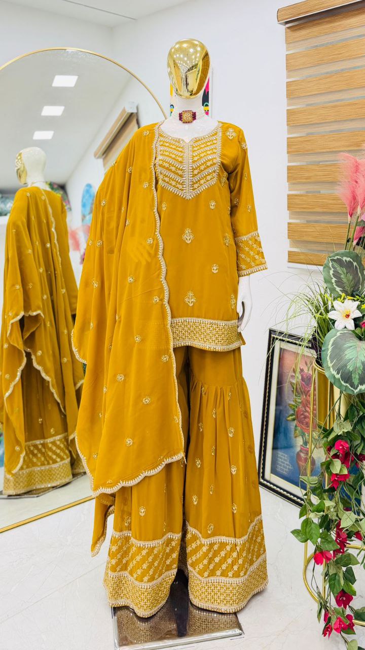 Yellow Wedding Wear Designer Georgette Embroidery Work Suit