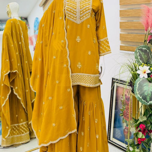 Yellow Wedding Wear Designer Georgette Embroidery Work Suit