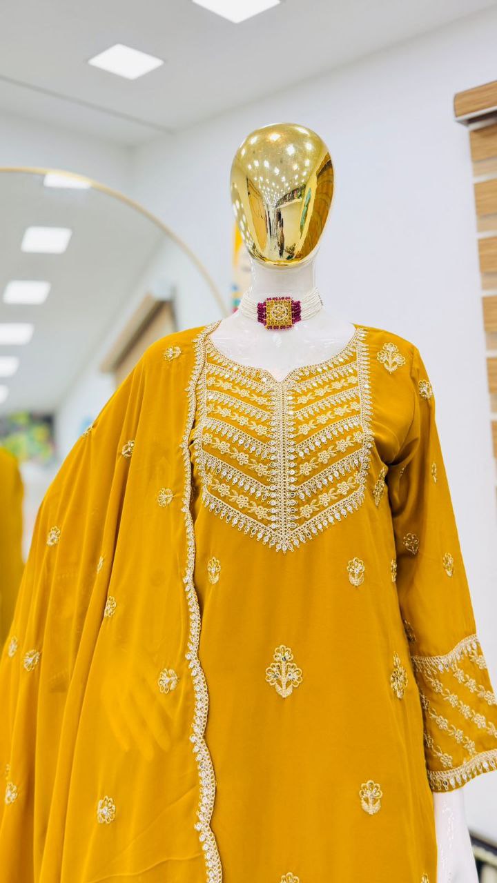 Yellow Wedding Wear Designer Georgette Embroidery Work Suit