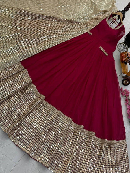 Red Color Party Wear Sequence Work Georgette Gown