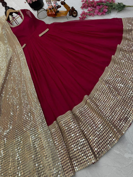 Red Color Party Wear Sequence Work Georgette Gown