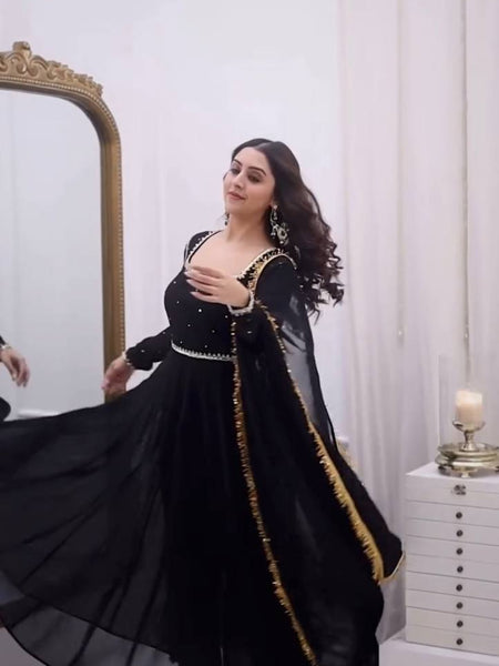 Black Color Party Wear Designer Georgette Anarkali Gown
