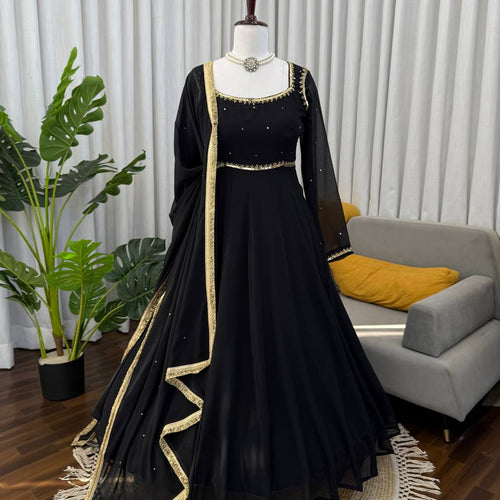 Black Color Party Wear Designer Georgette Anarkali Gown