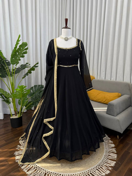 Black Color Party Wear Designer Georgette Anarkali Gown