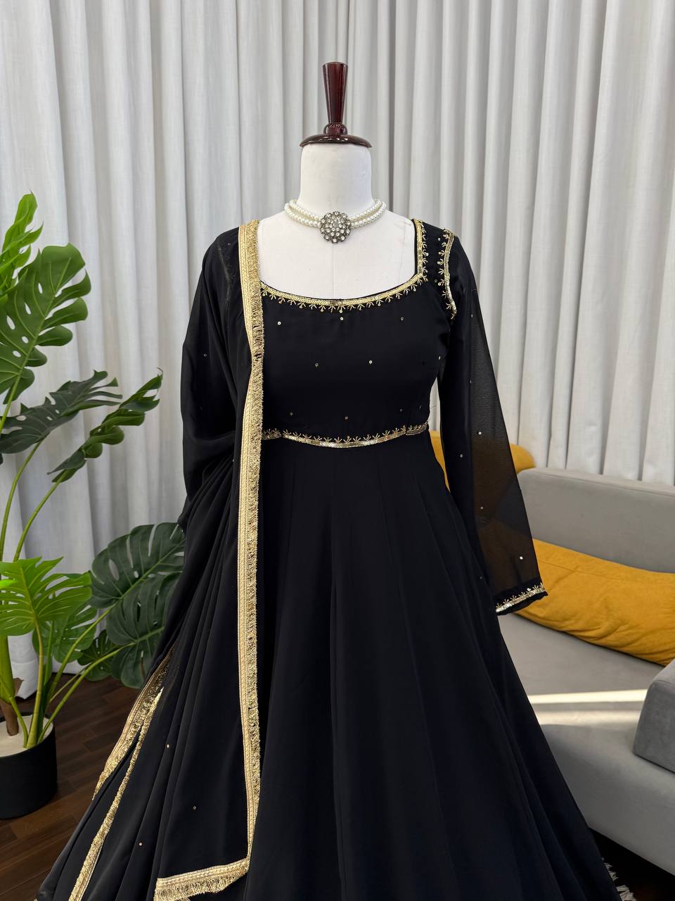 Black Color Party Wear Designer Georgette Anarkali Gown