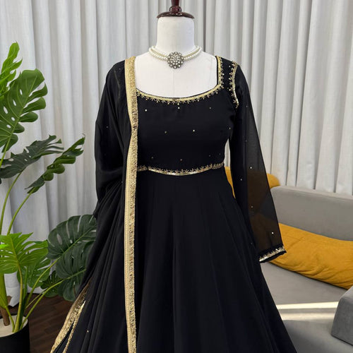 Black Color Party Wear Designer Georgette Anarkali Gown