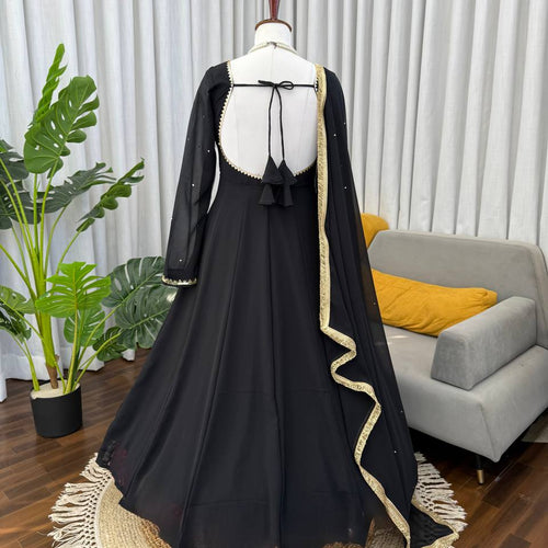 Black Color Party Wear Designer Georgette Anarkali Gown